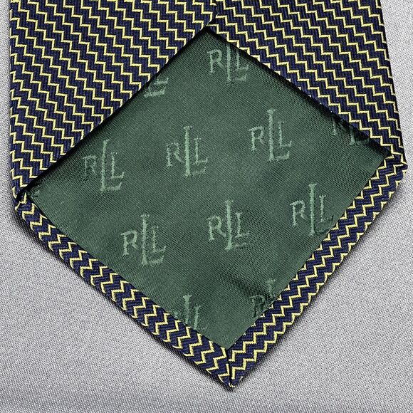 VTG Ralph Lauren 100% Silk Tie Gold Black Zig Zag Handmade USA Repp Necktie Prom - Picture 6 of 10